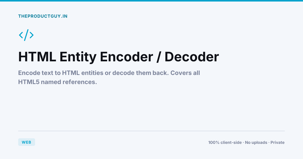 HTML Entity Encoder/Decoder — Free Tool | theproductguy.in