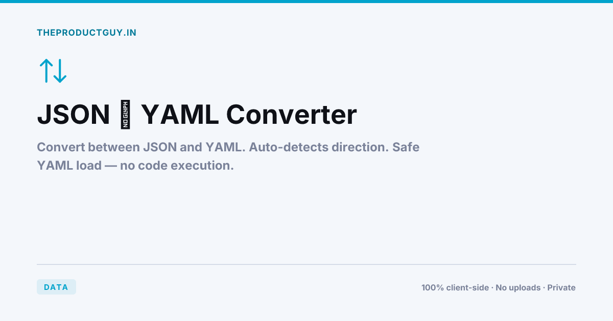 JSON ↔ YAML Converter — Free Online Tool | theproductguy.in